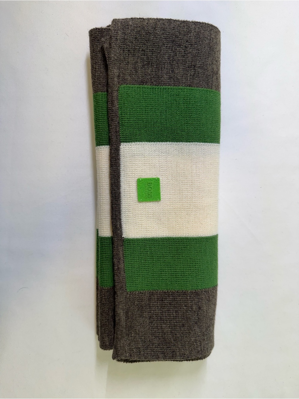 Hugo Boss Green & Brown Striped Knit Scarf